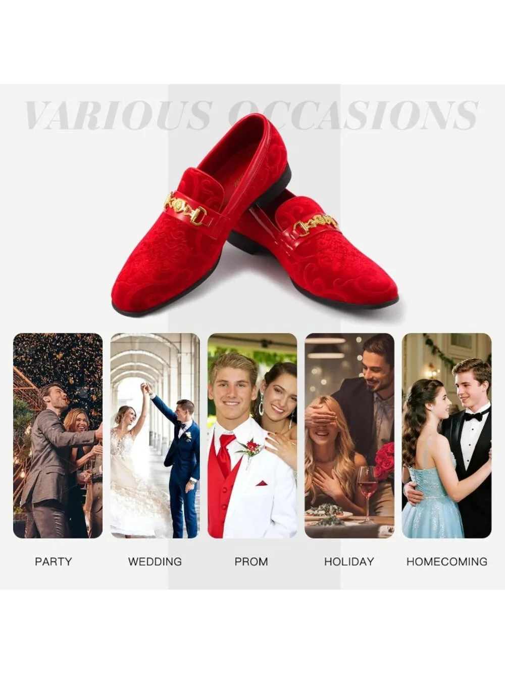 Men's Red Luxury Paisley Velvet Gold Buckle Loafers Slip On Dress Shoes